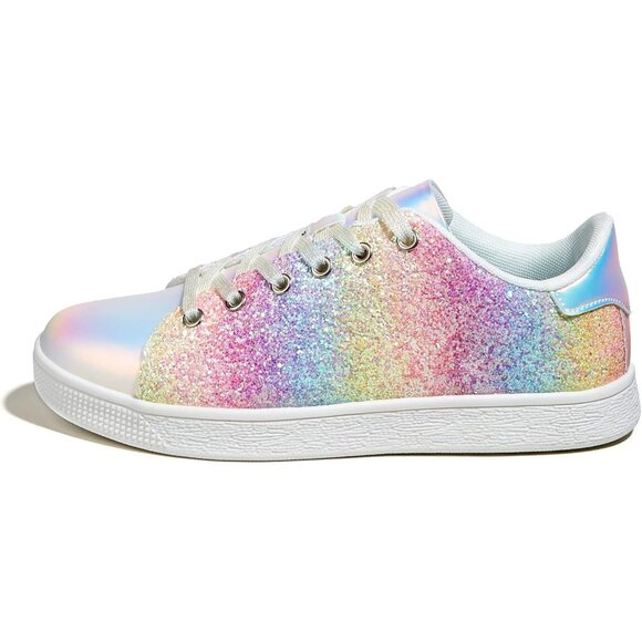 Women's Rainbow Glitter Shoes Sparkly Bling Shiny Bedazzled Lace Up Sneaker
